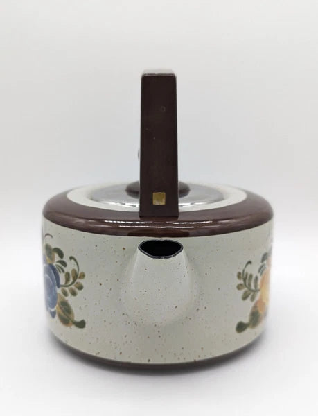 Vintage ASTA Hand Painted Flowers Enamel Kettle Teapot Flower Power Germany