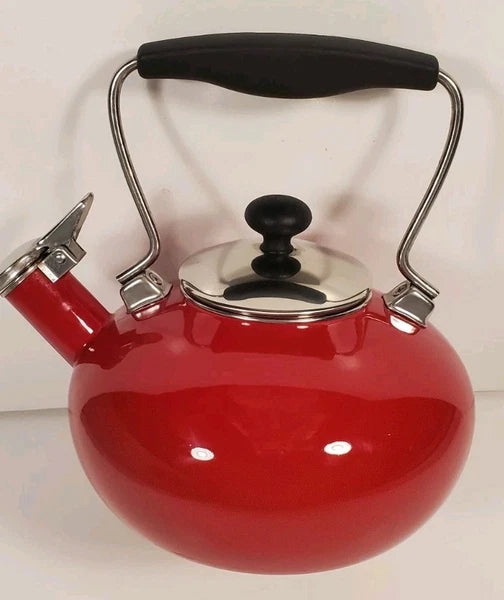 Vintage Chantal Classic Whistling Tea Kettle Teapot Red Enamel Black Handle 1.8