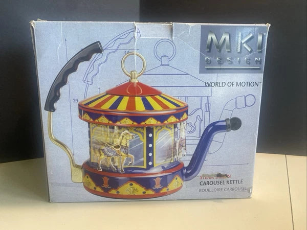 MKI Teapot Kettle Steam Driven Carousel World of Motion Kamenstein Enamel READ