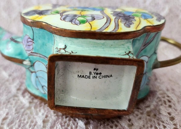 Vintage Chinemel  B. Yee Enamel Miniature Teapot Tiffany Style Grapevine Design