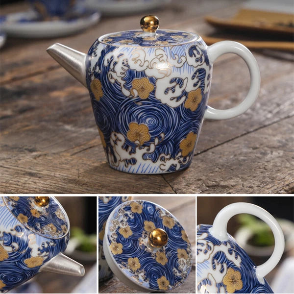 Pure Silver Tea Set Health Care Jingdezhen Color Enamel Porcelain Gaiwan Pot Cup