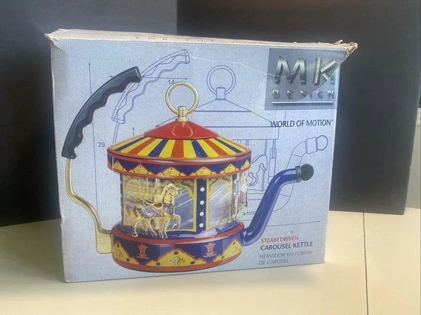 MKI Teapot Kettle Steam Driven Carousel World of Motion Kamenstein Enamel READ