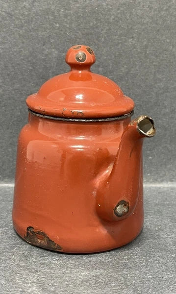 Small Antique Brown Enamelware Teapot Water Pot Some Rust Rustic Decor Only