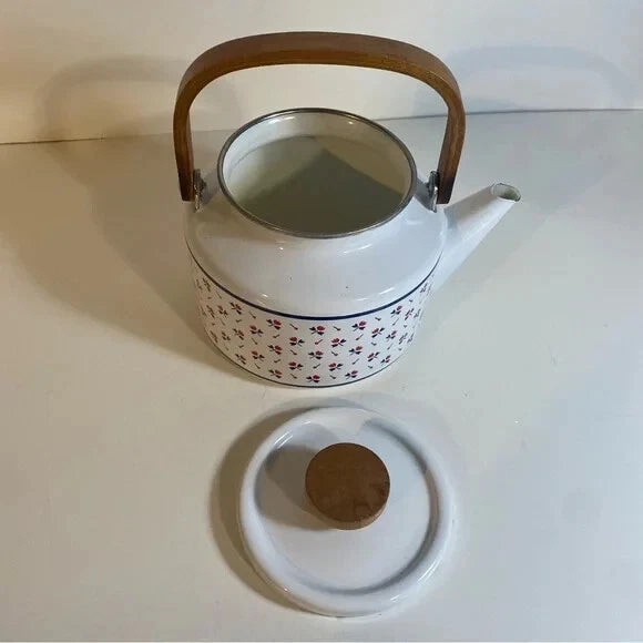 Vintage 1982 Gailstyn-Sutton Monique Enamel Tea Pot Wooden Handles