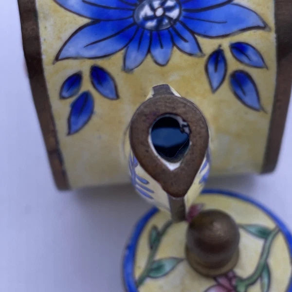 Miniature Enamel Teapot With Lid Yellow flowers BB7