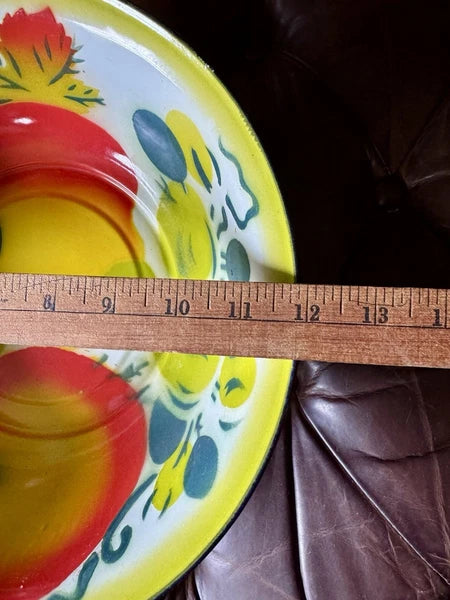 Vintage 1960s Enamelware Graniteware Coffee/Tea Pot 7 1/2" + 12" Bowl FRUIT