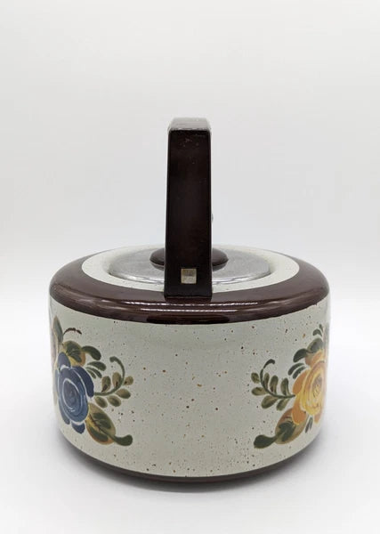 Vintage ASTA Hand Painted Flowers Enamel Kettle Teapot Flower Power Germany
