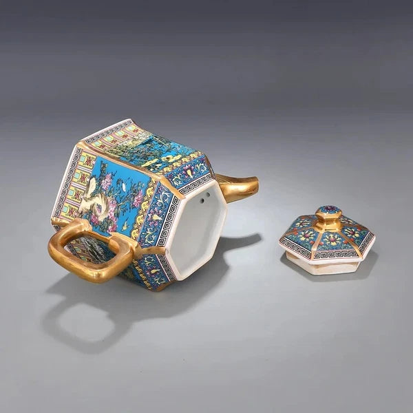 Jingdezhen Antique Qianlong Enamel Gold Teapot With Handle Hexagon Teapots