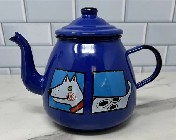 Smaltum Enamelware Teapot Kettle Dog Blue