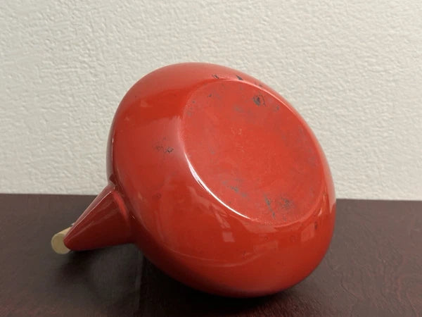 Vintage Mid Century Scandinavian Danish Red Enamel Tea Kettle Teapot Wood Handle