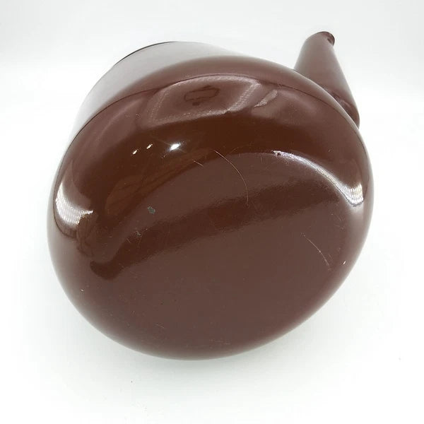 Vintage 1960s Brown Enamel Metalware Teapot Wood Handle camping 7"T X 6.5"L