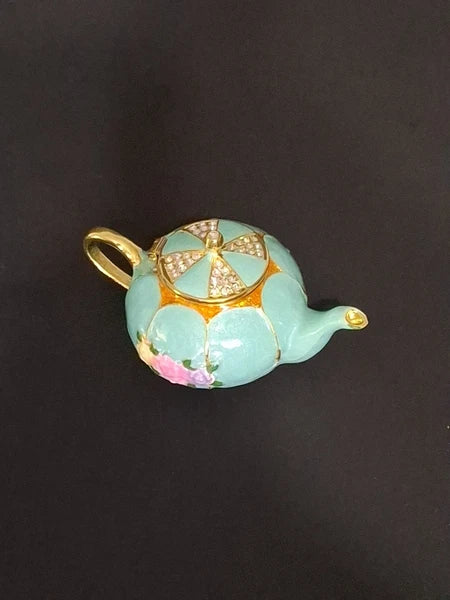 Miniature Tea Pot Trinket Box with Hinge Lid