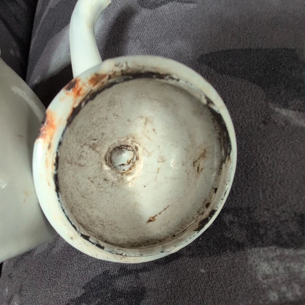 Vintage Enamel/Graniteware Gooseneck White Coffee/Tea Pot Pitcher with Lid 3"