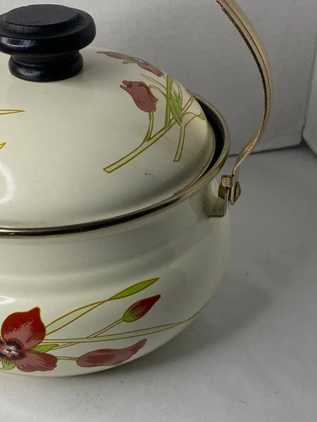 Gailstyn-Sutton Tea Pot Kettle Jardine Collection MCM Floral Enamel 1981 Japan
