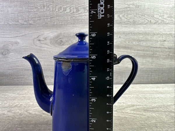 Vintage Chipped Enamel Tea Pot Blue Made In Austria H & C Double Headed Eagle