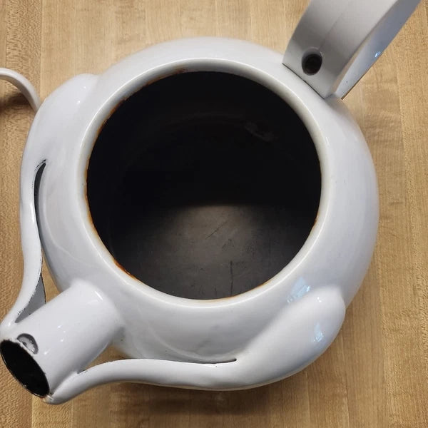 Vintage Copco Enamel Teapot Figural Mr Rabbit Bunny Carrot Whistling Tea Kettle