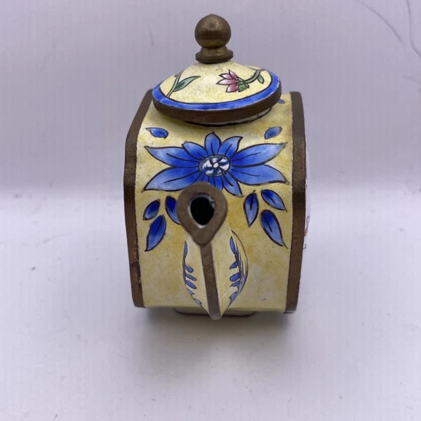Miniature Enamel Teapot With Lid Yellow flowers BB7