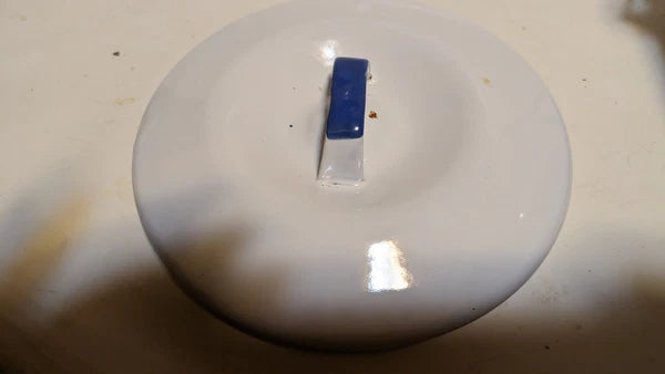 Vintage Blue Onion Danube Style Enamel Teapot Metal Bail Wood Handle 4.5"×8"