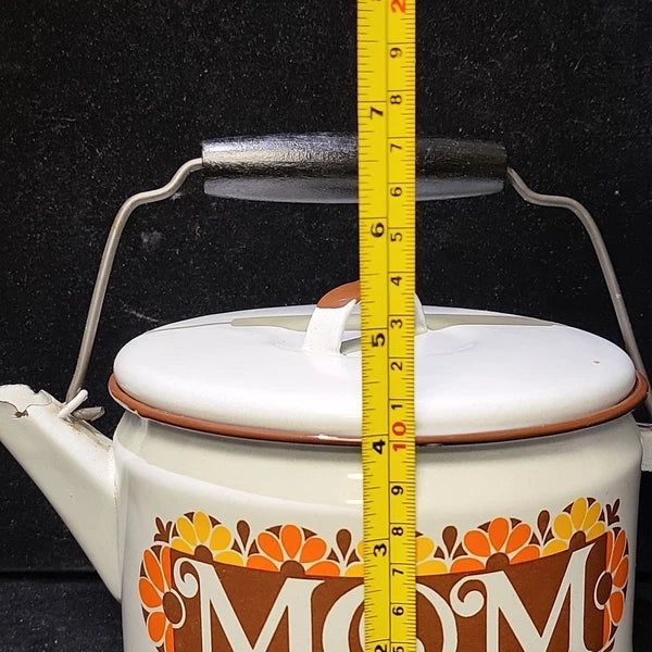 Vintage Enamelware White Teapot Tea Kettle MOM 70's Mother's Day Ideas