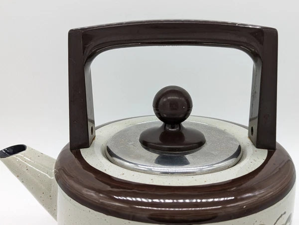 Vintage ASTA Hand Painted Flowers Enamel Kettle Teapot Flower Power Germany