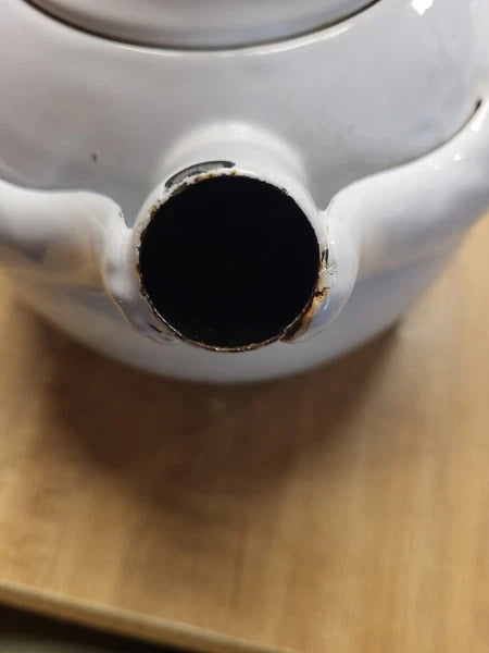 Vintage Copco Enamel Teapot Figural Mr Rabbit Bunny Carrot Whistling Tea Kettle