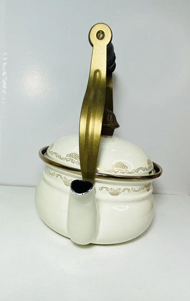 Vintage Fissler Asta Black & Gold Enamelware Teapot & Warmer West Germany Nice