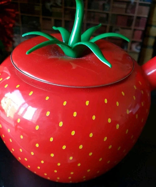Vintage Copco Strawberry Shaped Enamel Metal Teapot Kettle Red No Spout Cap