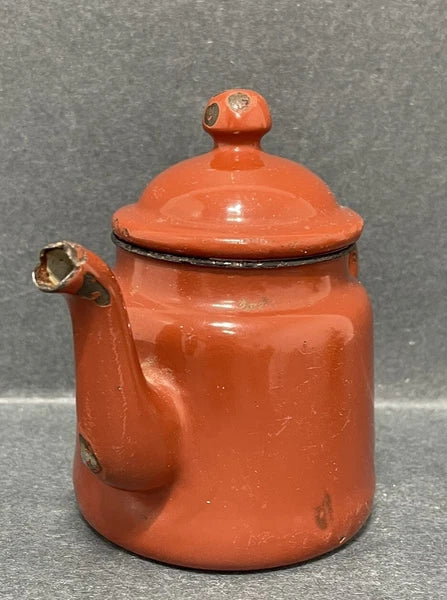Small Antique Brown Enamelware Teapot Water Pot Some Rust Rustic Decor Only
