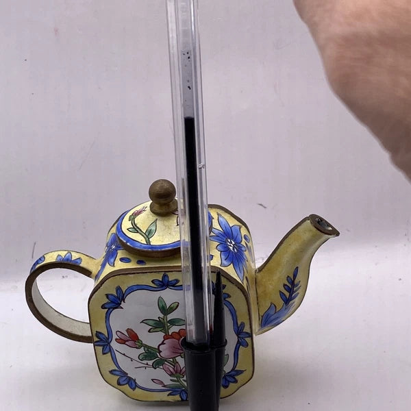 Miniature Enamel Teapot With Lid Yellow flowers BB7
