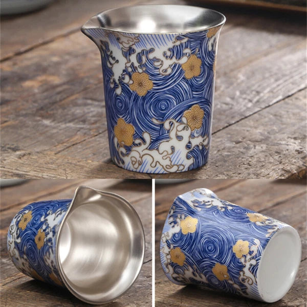 Pure Silver Tea Set Health Care Jingdezhen Color Enamel Porcelain Gaiwan Pot Cup