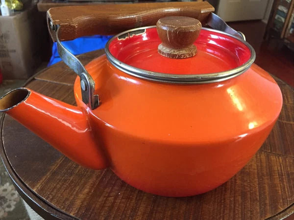 Vintage Mcm Enamel Teapot Mid Century Modern Orange