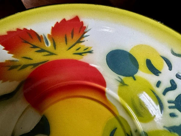 Vintage 1960s Enamelware Graniteware Coffee/Tea Pot 7 1/2" + 12" Bowl FRUIT