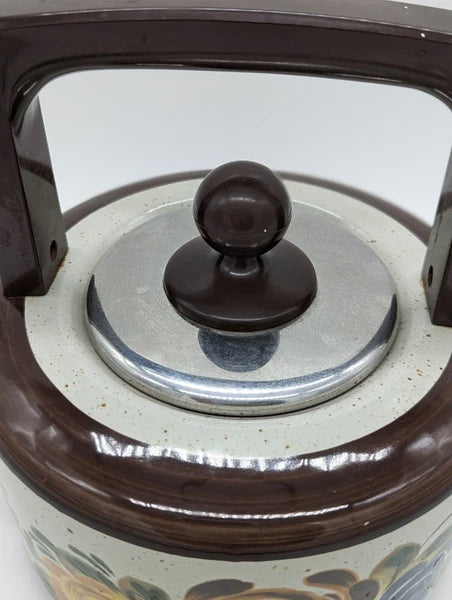 Vintage ASTA Hand Painted Flowers Enamel Kettle Teapot Flower Power Germany