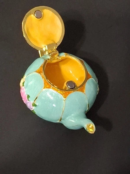 Miniature Tea Pot Trinket Box with Hinge Lid