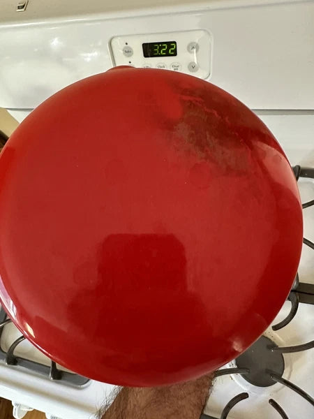 Teak Red Enamel Tea Kettle Tea Pot Copco Style Vintage Mid Century Modern