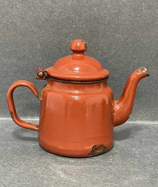 Small Antique Brown Enamelware Teapot Water Pot Some Rust Rustic Decor Only