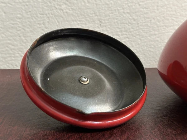 Vintage Mid Century Scandinavian Danish Red Enamel Tea Kettle Teapot Wood Handle