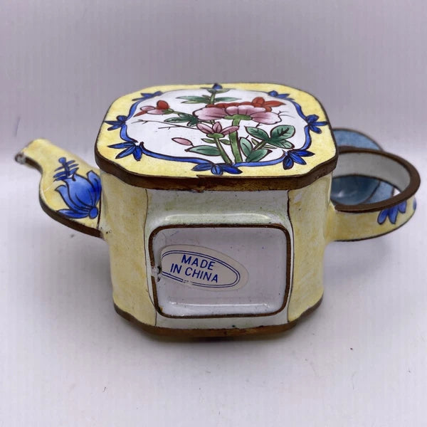 Miniature Enamel Teapot With Lid Yellow flowers BB7