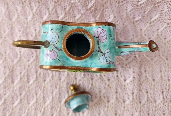 Vintage Chinemel  B. Yee Enamel Miniature Teapot Tiffany Style Grapevine Design