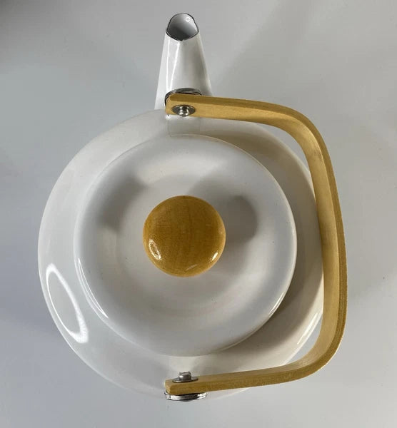 Vintage 2qt Enamel Tea Kettle With Flowers & Wood Handle New