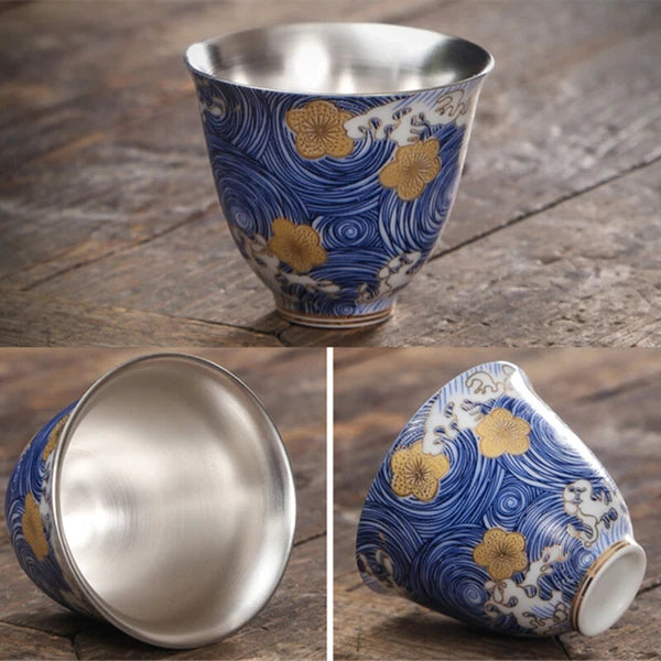 Pure Silver Tea Set Health Care Jingdezhen Color Enamel Porcelain Gaiwan Pot Cup