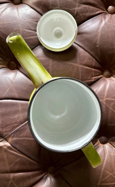 Vintage 1960s Enamelware Graniteware Coffee/Tea Pot 7 1/2" + 12" Bowl FRUIT