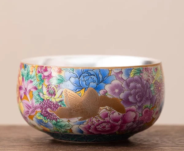 Gold butterfly enamel million flowers hand-grabbed pot gold silver teapot