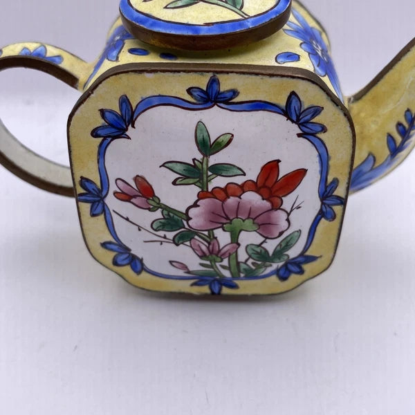 Miniature Enamel Teapot With Lid Yellow flowers BB7
