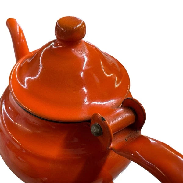 Fancy and Petite Orange with Black Rim Enamel Teapot/ Kettle