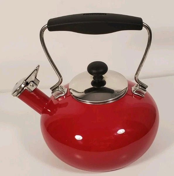 Vintage Chantal Classic Whistling Tea Kettle Teapot Red Enamel Black Handle 1.8