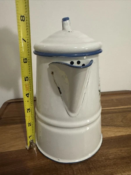 VINTAGE CINSA SALTILLO WHITE w/FLOWERS ENAMELWARE COFFEE/ TEA POT