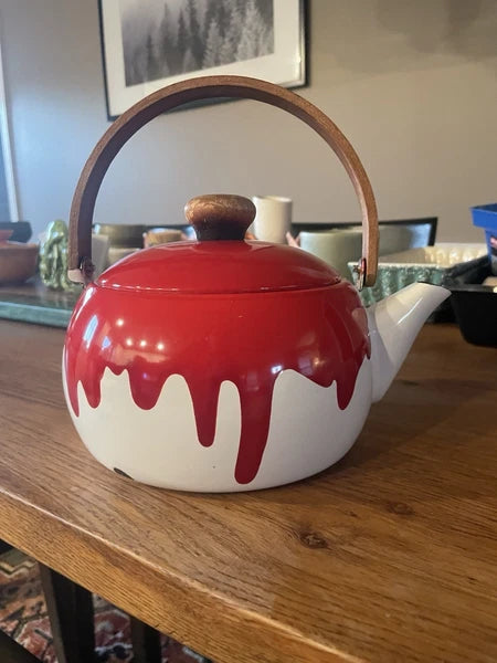 Retro Vintage MCM Enamel Tea Pot Kettle