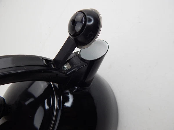 Tea Pot Enamel 2 Quart Kettle Black Easy Squeeze Handle Vtg