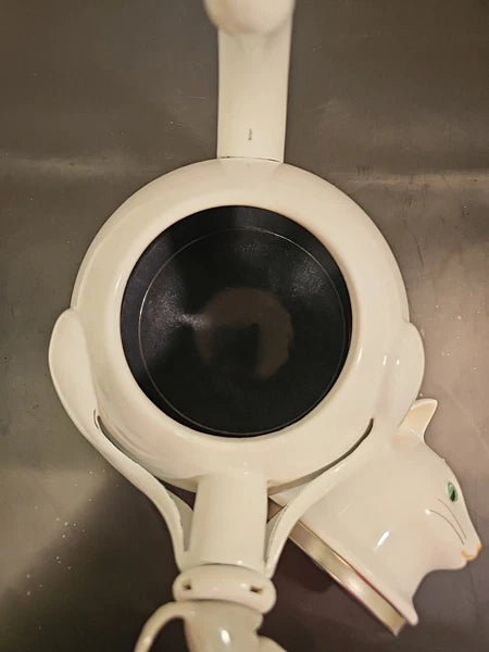 Vintage  Copco White Cat & Gray Mouse Enamelware 2 ½ QT Tea Kettle